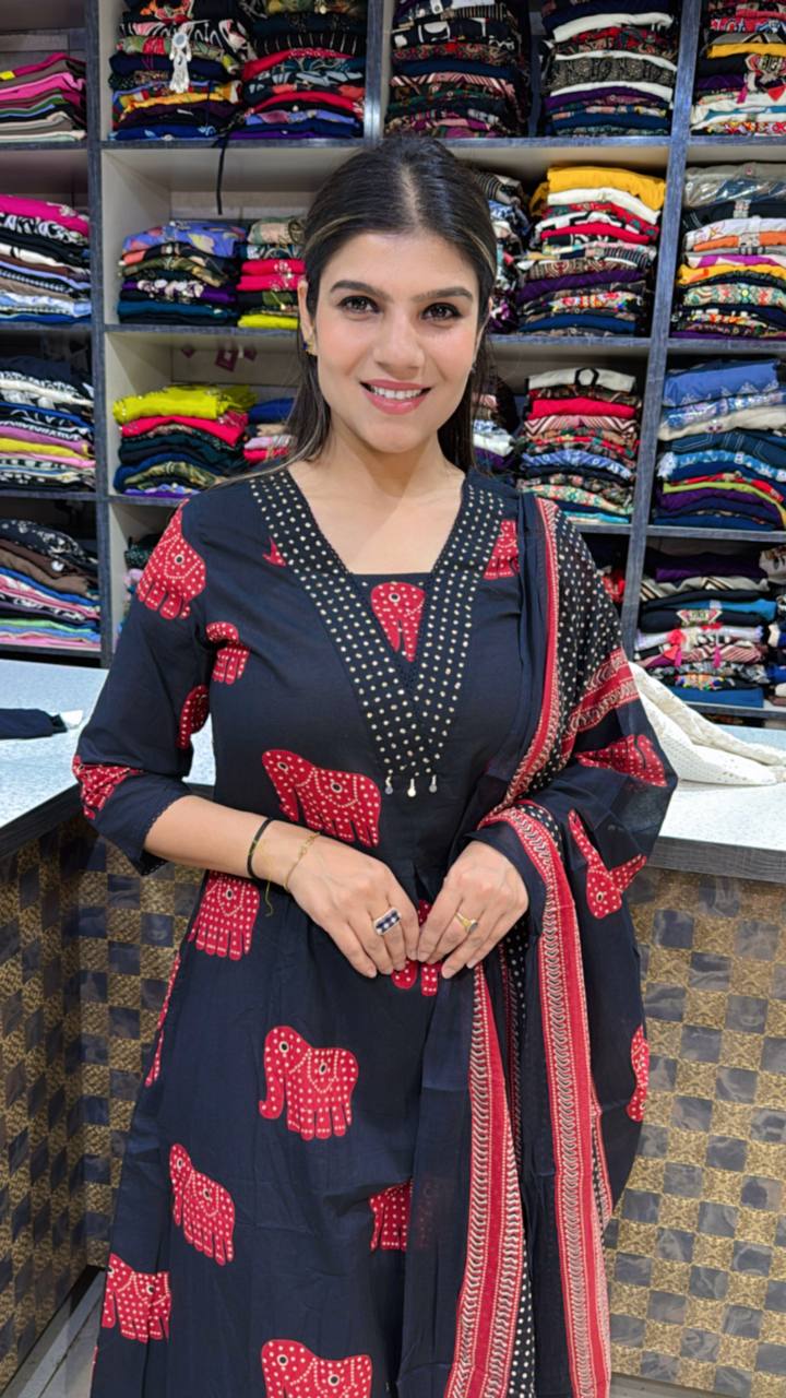 Elephant Cotton Kurta Set