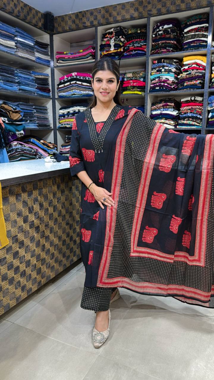 Elephant Cotton Kurta Set