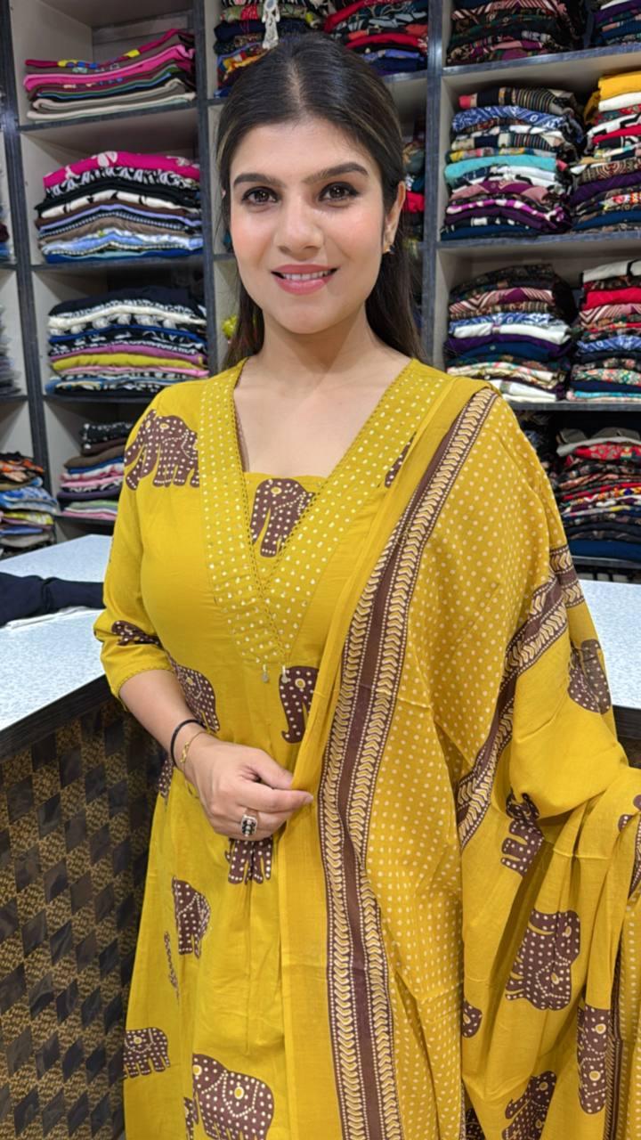 Elephant Cotton Kurta Set