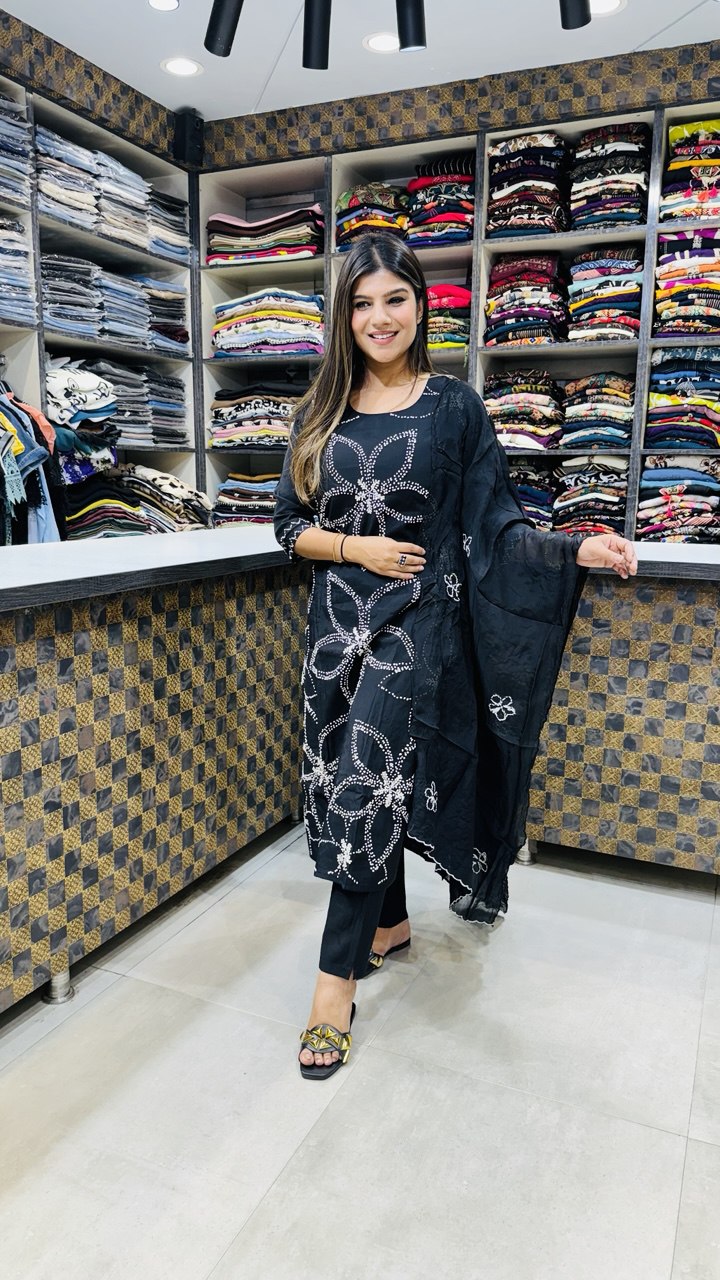 Z Black Floral Muslin Set
