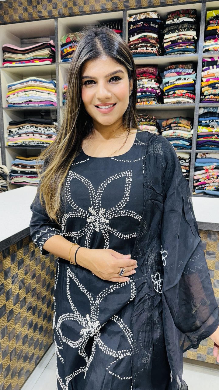 Z Black Floral Muslin Set
