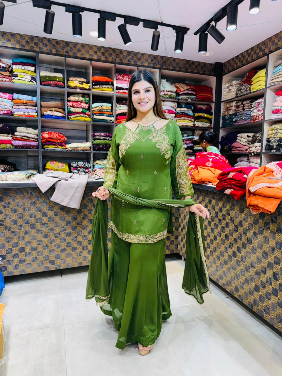 Gold Handwork Sharara Suit