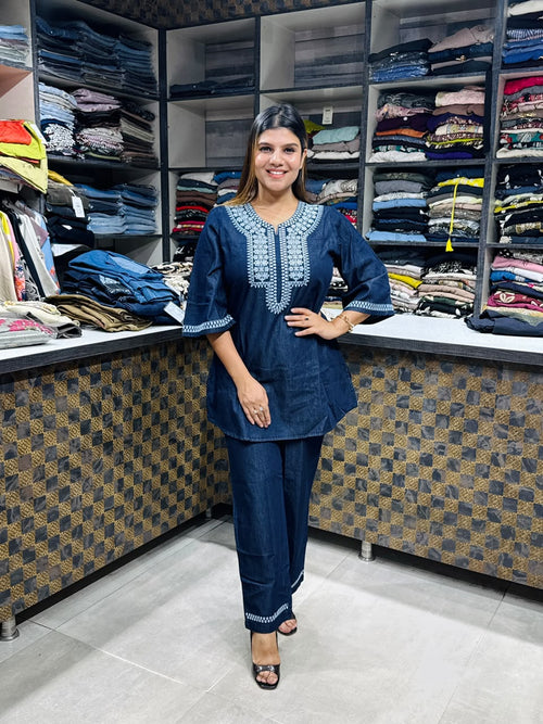 Denim Embroidery Coord-set