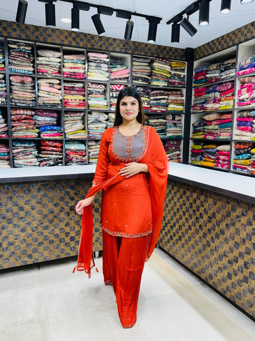Urvashi- Chinon Sharara Suit