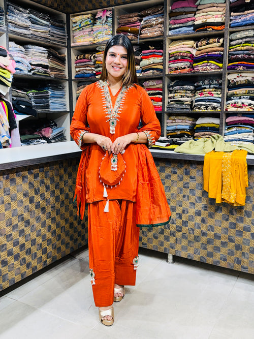 Meesha- Crepe Farshi Salwaar Handwork Suit