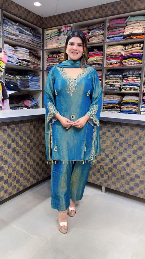 Kajal- Crush Tissue Farshi Salwaar Suit