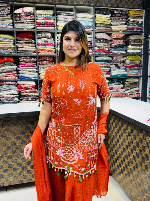 Ishita- Silk Short- Lenght Handwork Suit