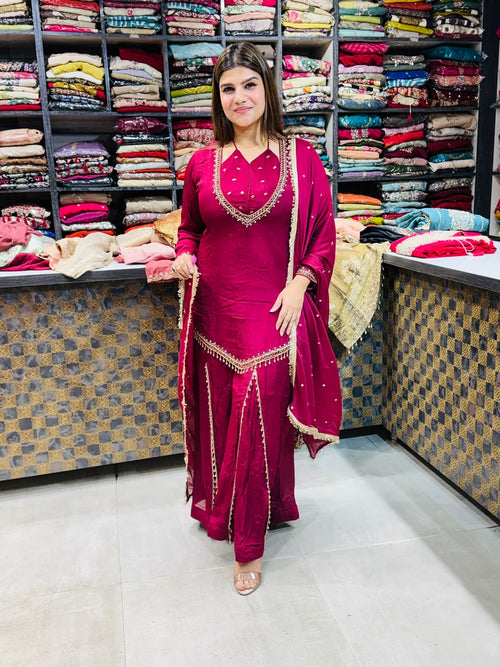 Janhvi- Chinon handwork with kashmiri pant suit