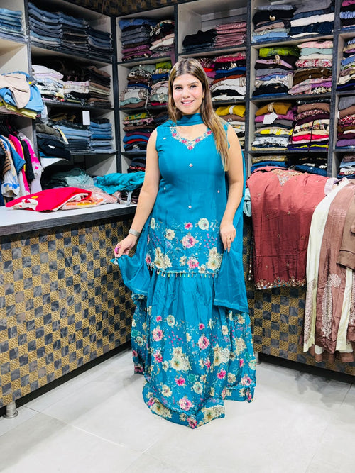 Akansha- Chinon Floral skirt suit
