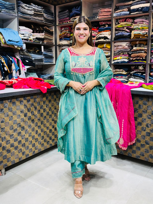 Anita- Salsa A line Embroidered Yoke Suit