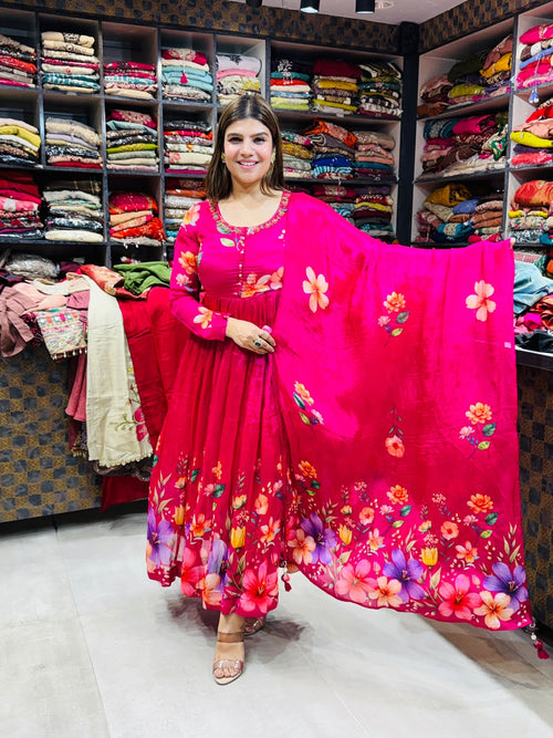 Veena- Crepe Floral Anarkali Suit