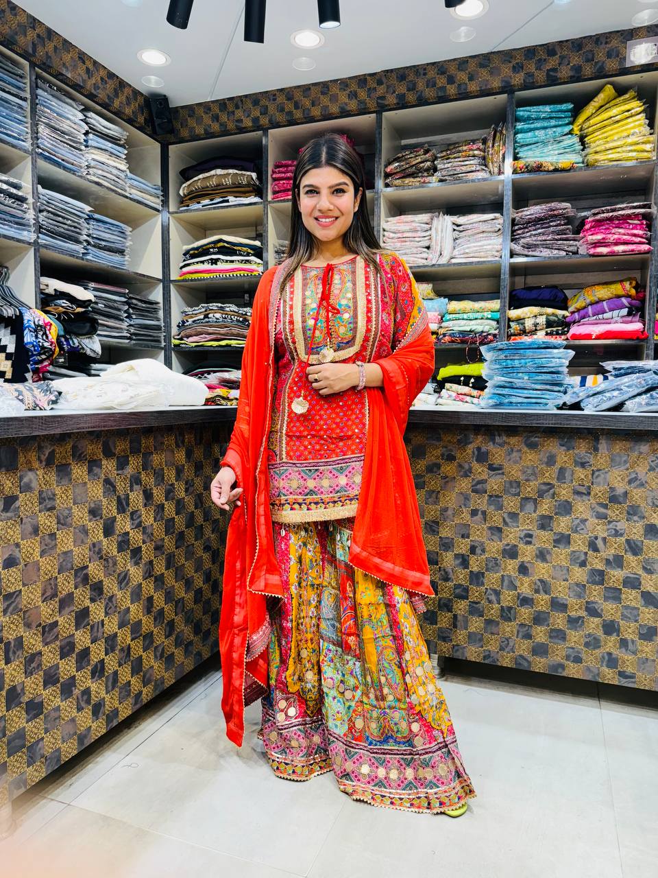 Partywear Garara Suit โ Chinon Fabric