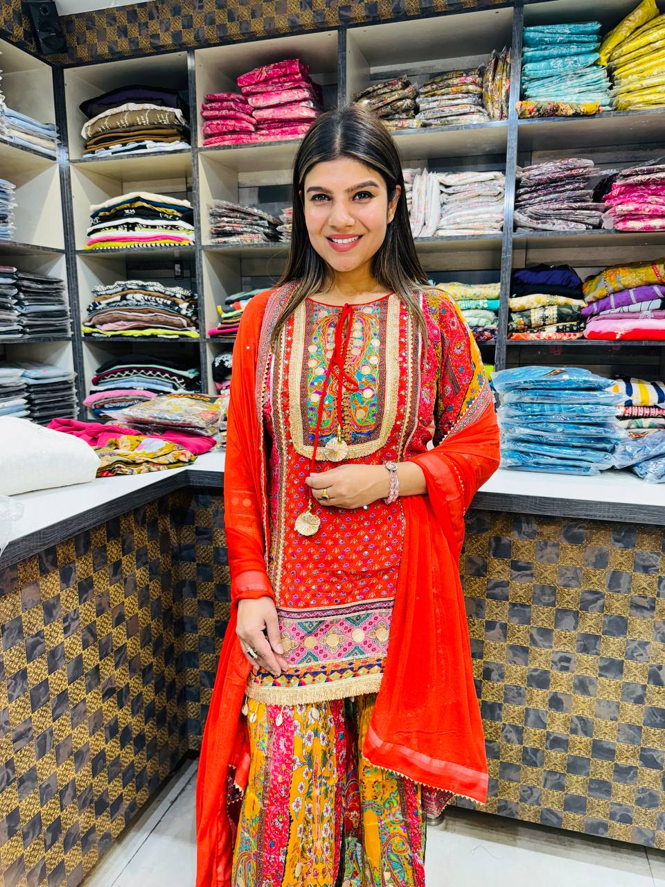 Partywear Garara Suit โ Chinon Fabric