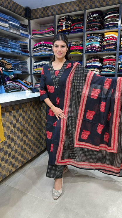 Elephant Cotton Kurta Set