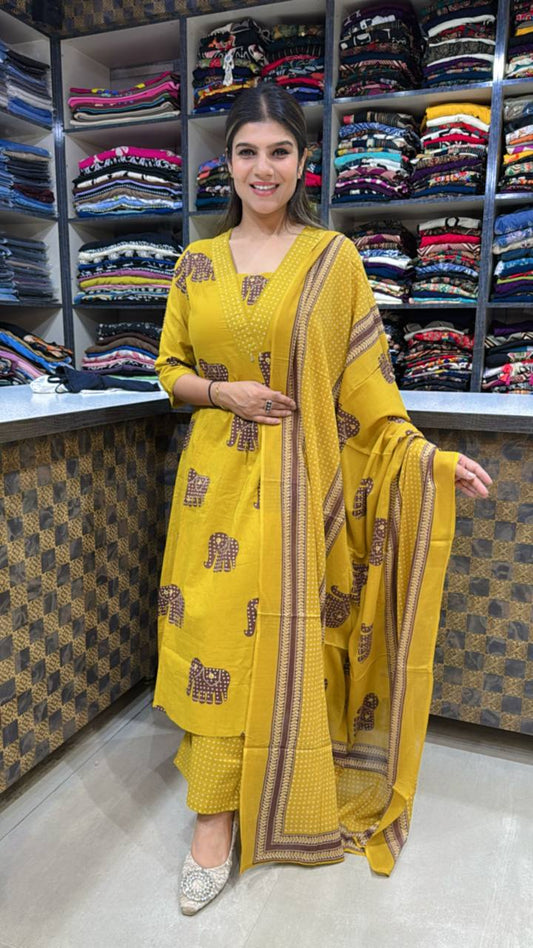 Elephant Cotton Kurta Set