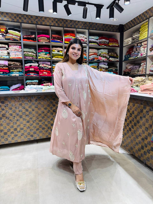 Peach pink Embroidery suit
