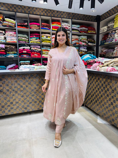 Peach pink Embroidery suit