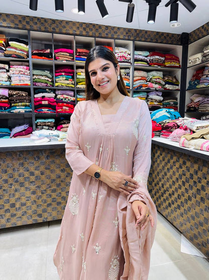 Peach pink Embroidery suit