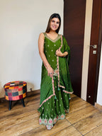 Bottal Green Chinon Skirt Suit