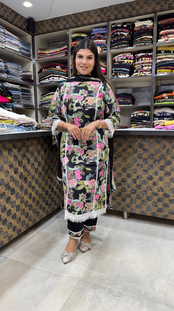 Midnight Grace Digital Cotton Suit