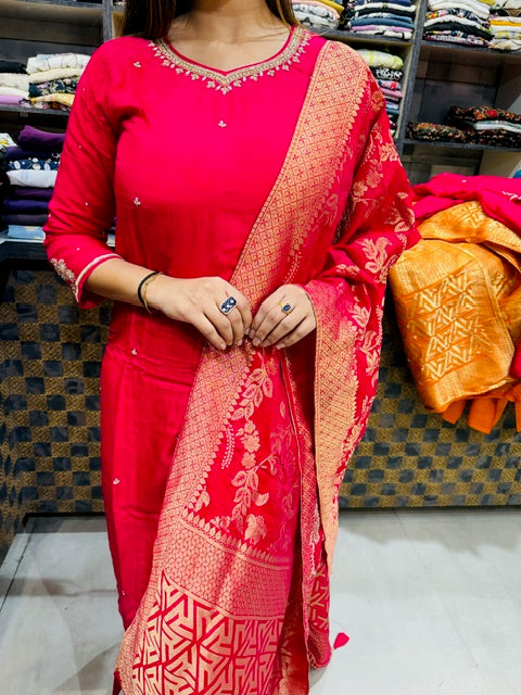 Dola Silk Suit with Handwork