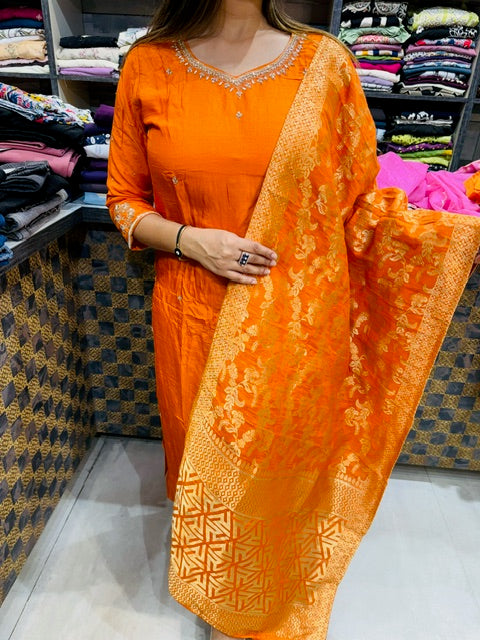 Dola Silk Suit with Handwork