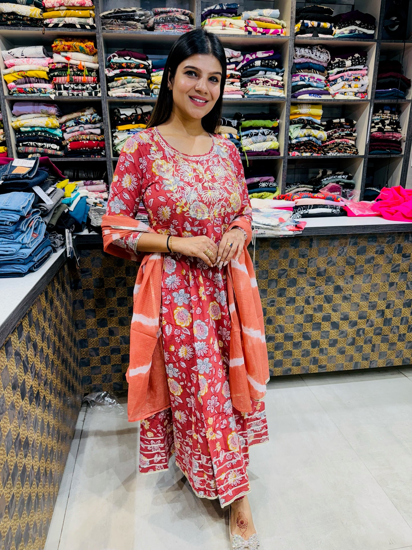 Flared Anarkali With Dupatta and Gota Detailing