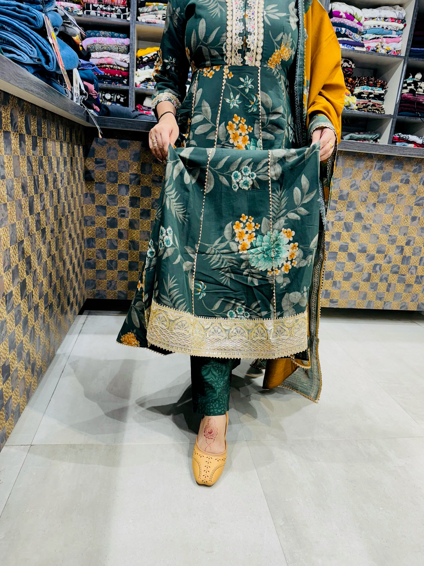 Flared Floral Anarkali with Dupatta