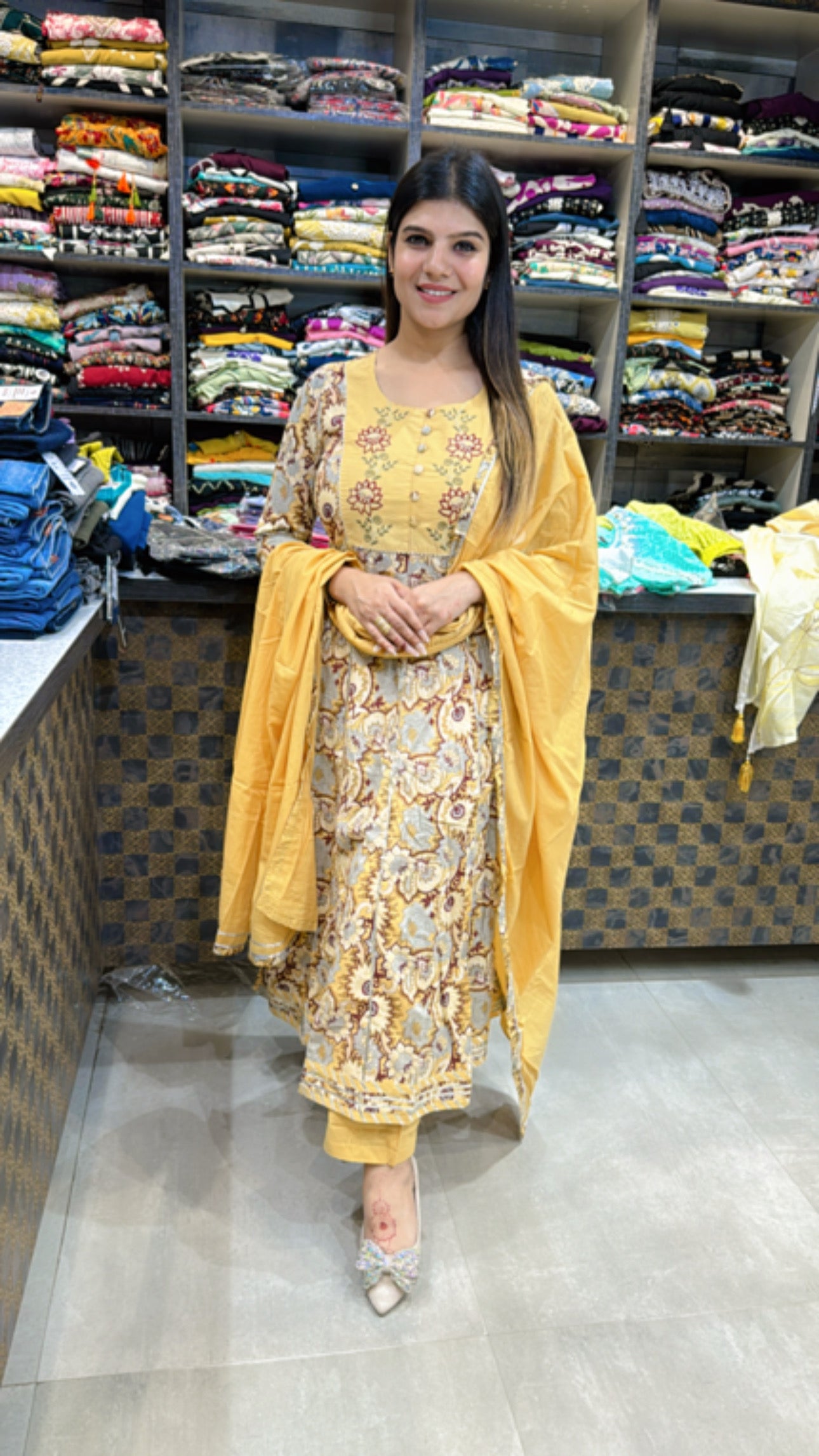 Flared Printed Anarkali Premium Pant and Dupatta