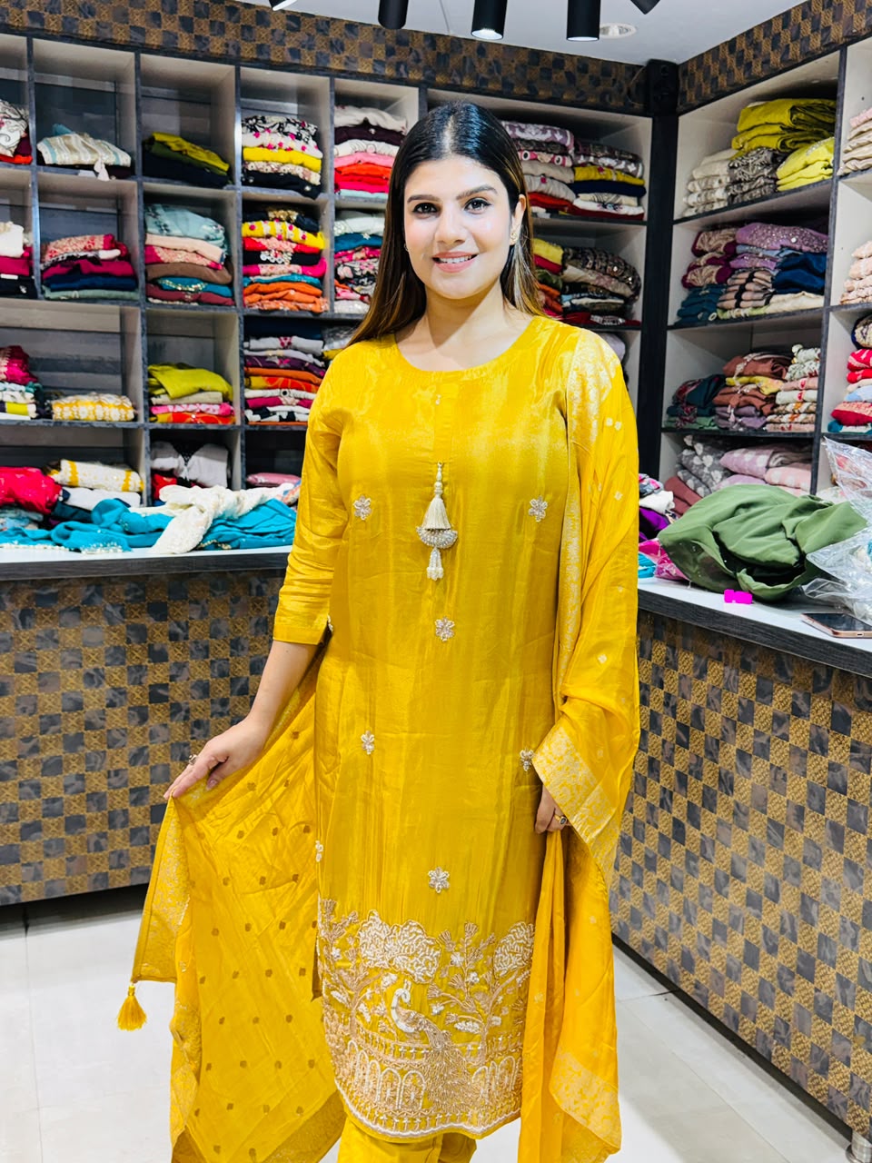 Yellow crepe suit