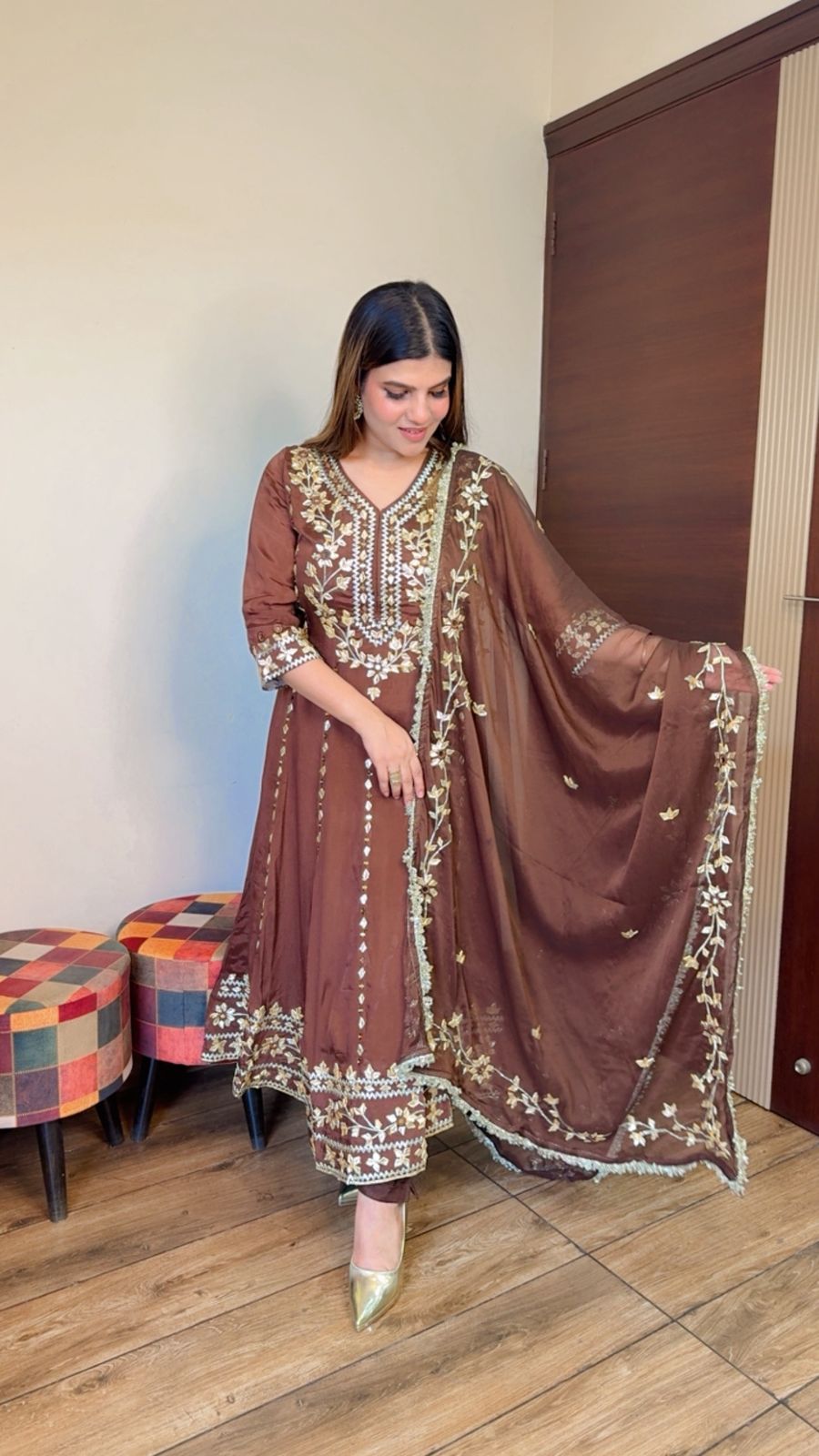 Floral Mirror Anarkali Suit