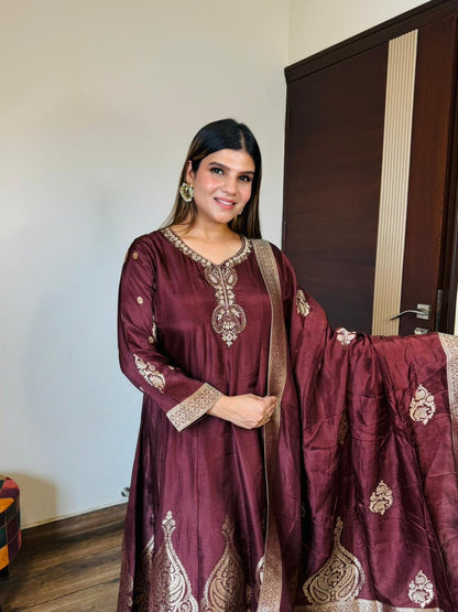 Coffee Silk Anarkali Suit