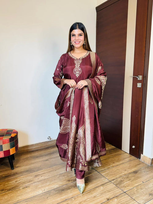 Coffee Silk Anarkali Suit