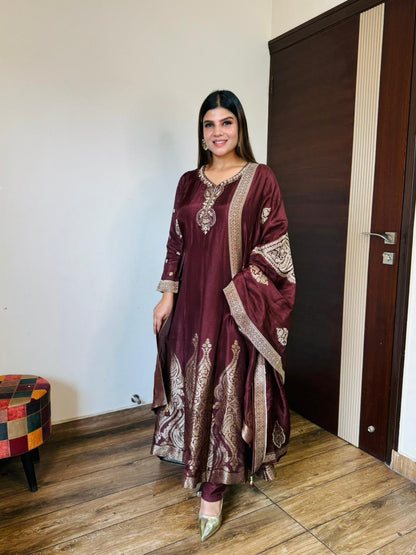 Coffee Silk Anarkali Suit