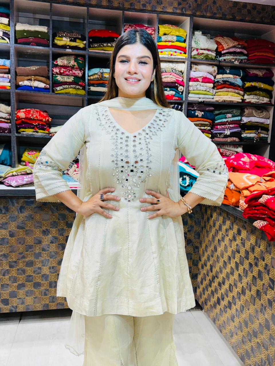 Silk Mirror Work  Suit