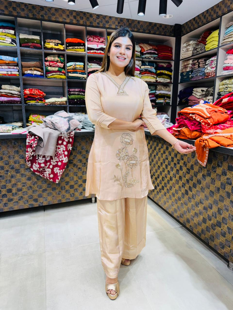 Silk Floral Handwork Suit