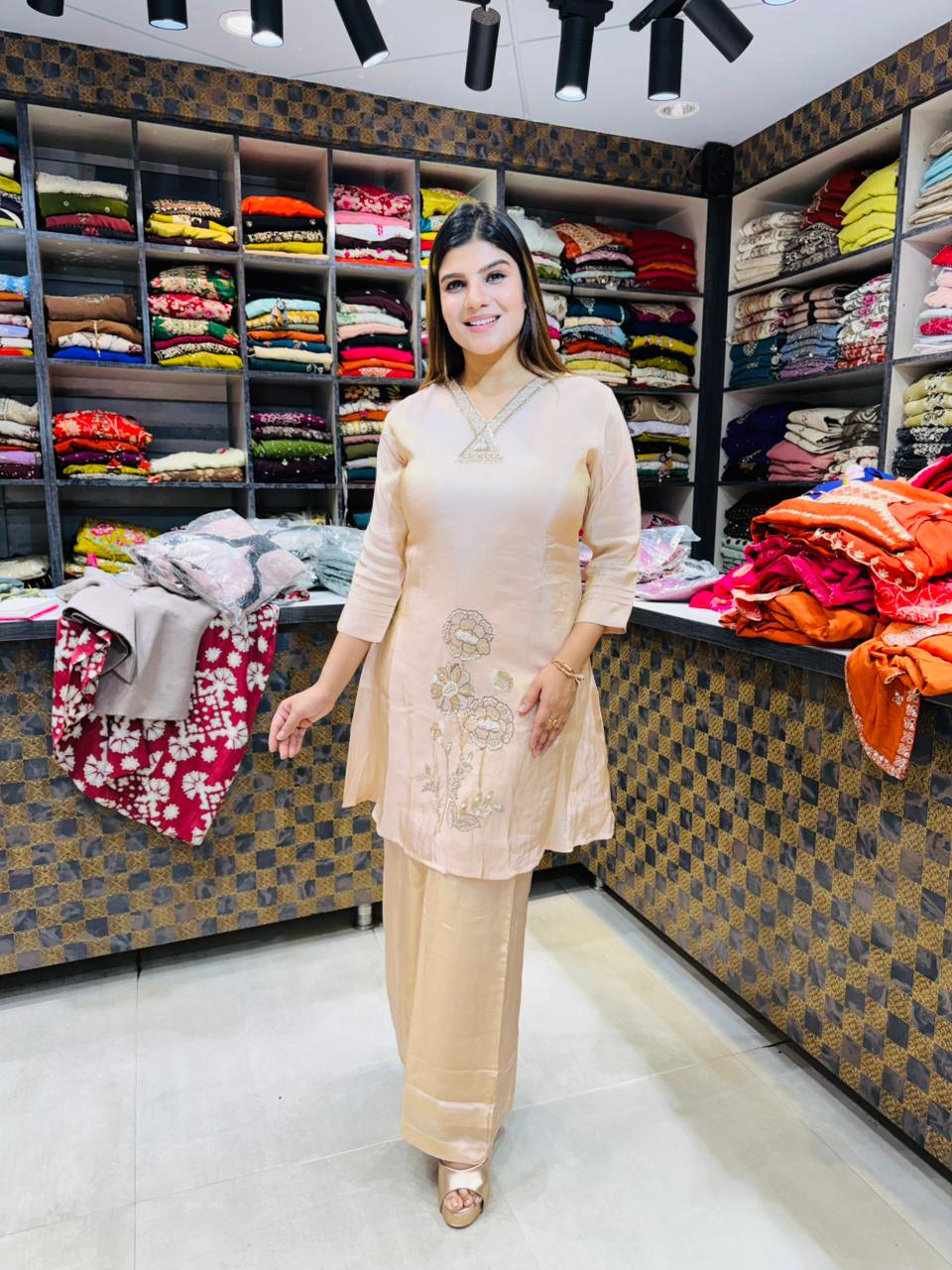 Silk Floral Handwork Suit