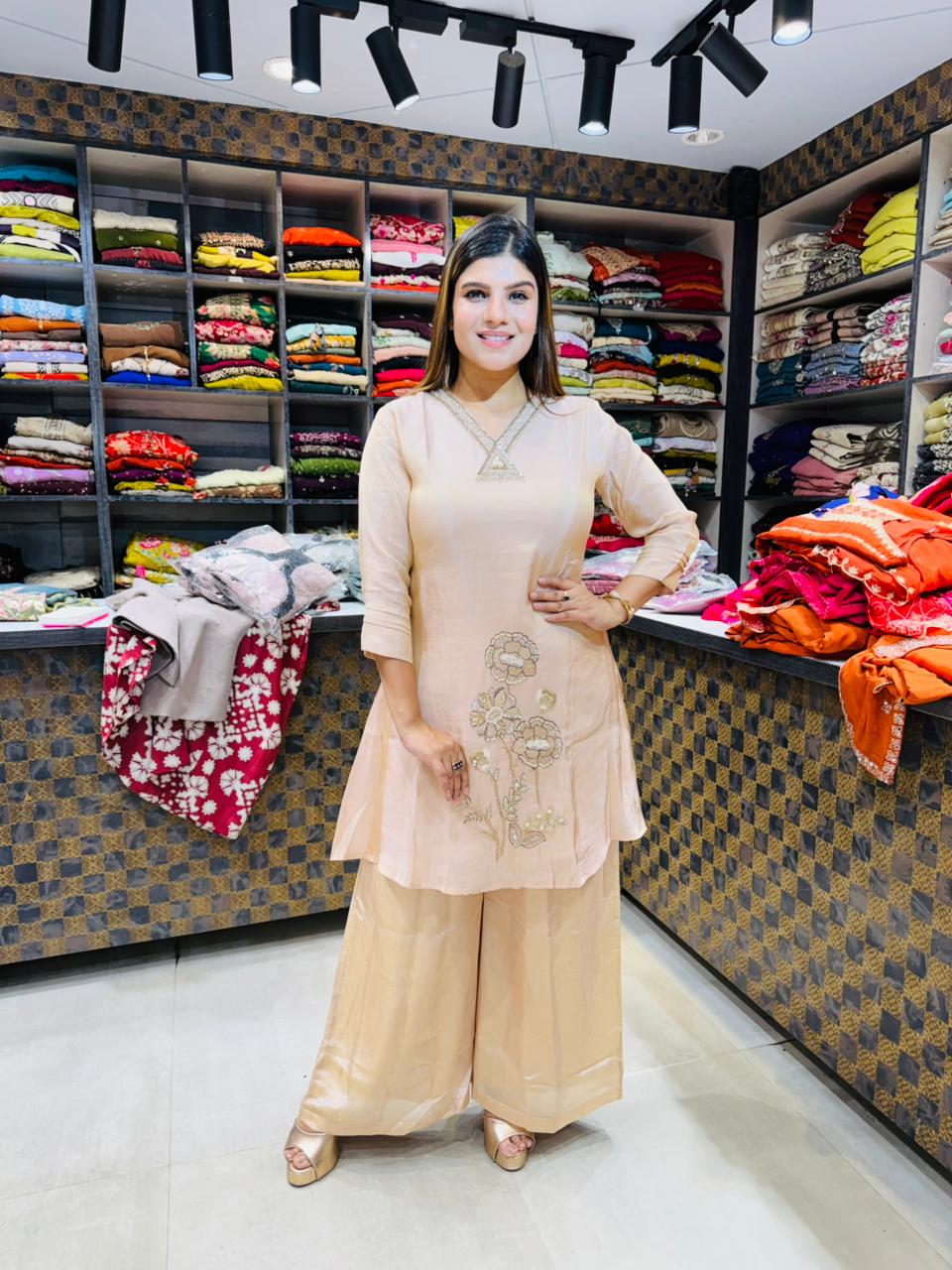 Silk Floral Handwork Suit