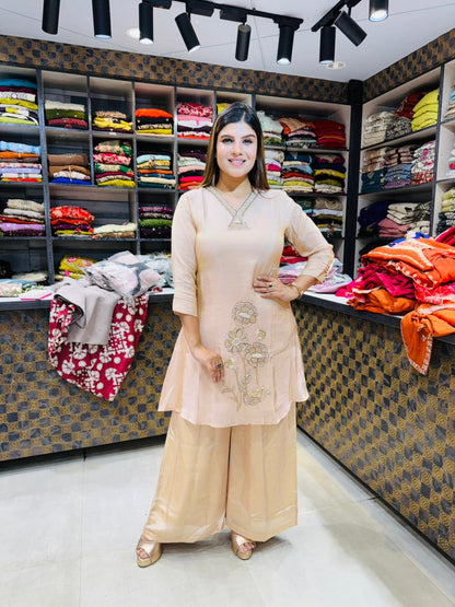 Silk Floral Handwork Suit