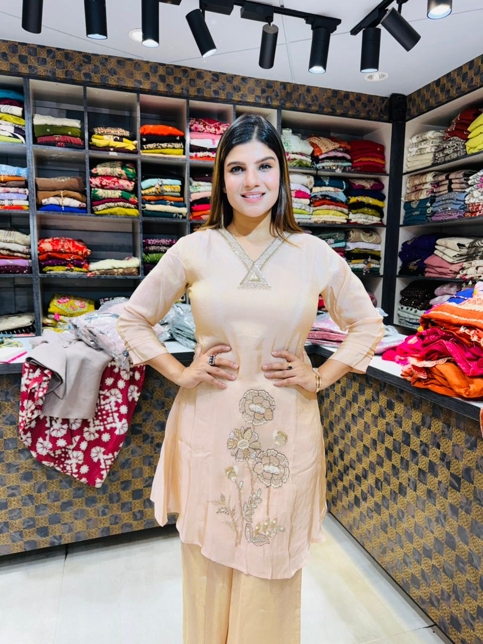 Silk Floral Handwork Suit