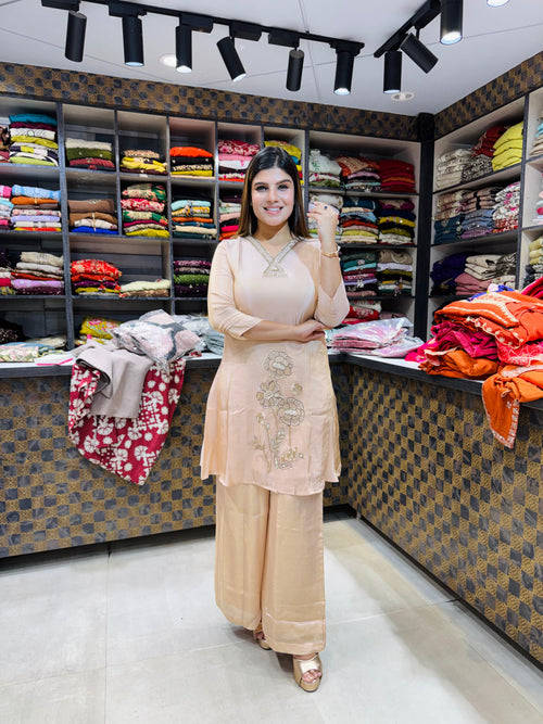 Silk Floral Handwork Suit
