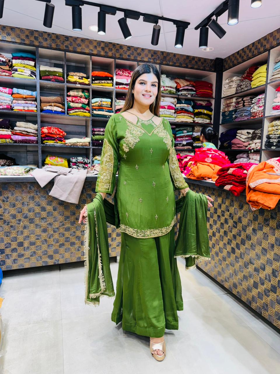 Gold Handwork Sharara Suit