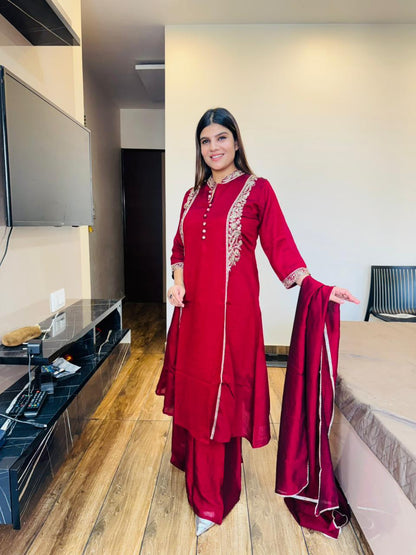 Silk Handwork Collar Suit
