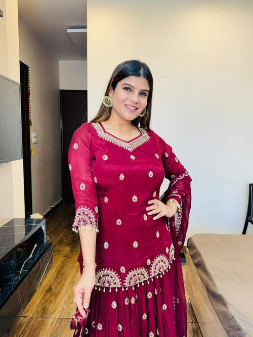 Chinon Skirt Embroidery Suit
