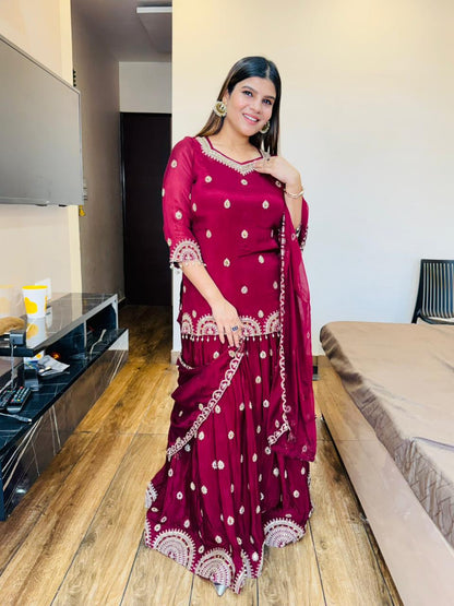 Chinon Skirt Embroidery Suit