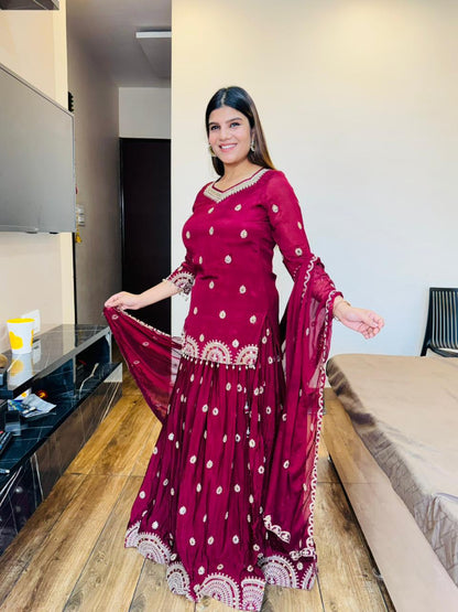 Chinon Skirt Embroidery Suit