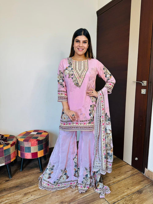 Crepe Baby Pink Garara Suit