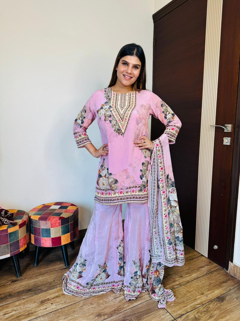 Crepe Baby Pink Garara Suit