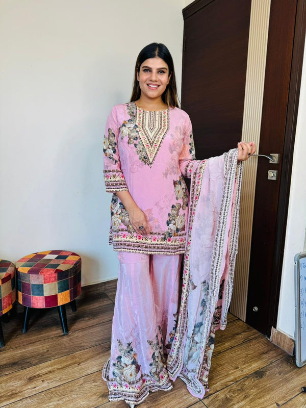 Crepe Baby Pink Garara Suit