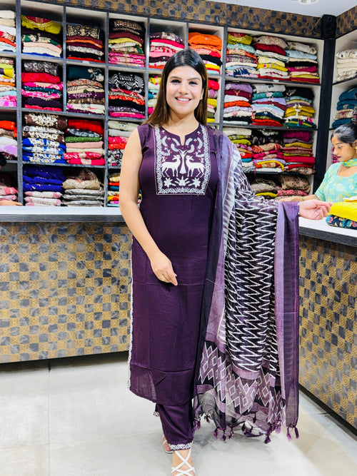 Purple Dear- Cotton Rayon Suit